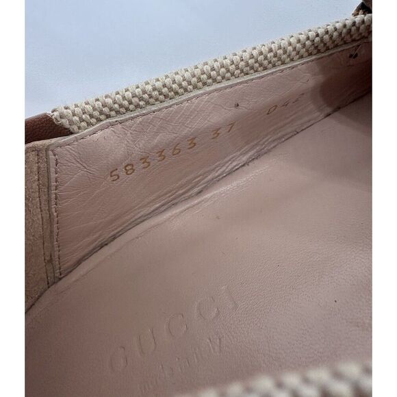 Gucci Brixton Beige Canvas Horsebit Buckle Loafers Web Stripe Flats EU 37 US 7 - Picture 9 of 12